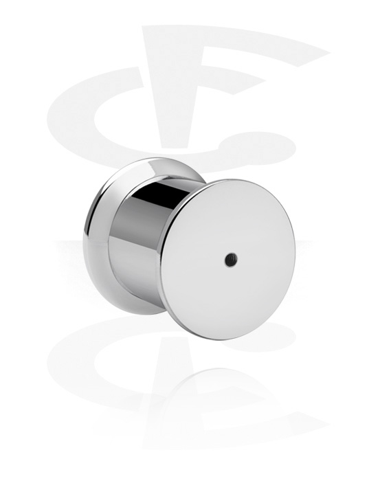 Tunnels & Plugs, Double flared plug (surgical steel, silver, shiny finish) with hole for attachment, Surgical Steel 316L