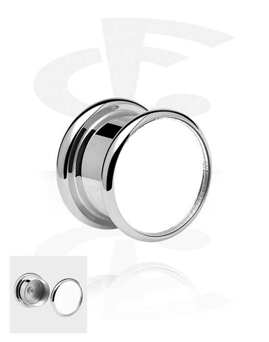 Tunnels & Plugs, Ribbed plug (surgical steel, silver, shiny surface) avec secret compartment et mirror front, Acier chirurgical 316L