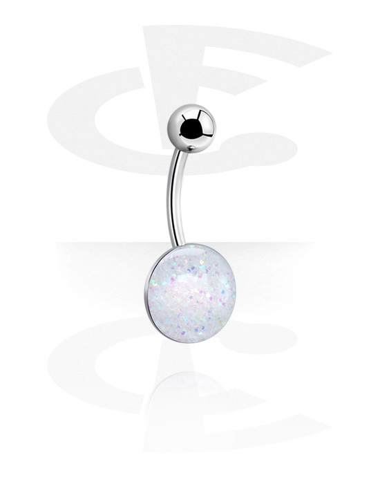 Curved Barbells, Belly button ring (surgical steel, silver, shiny finish) met glitter, Chirurgisch staal 316L