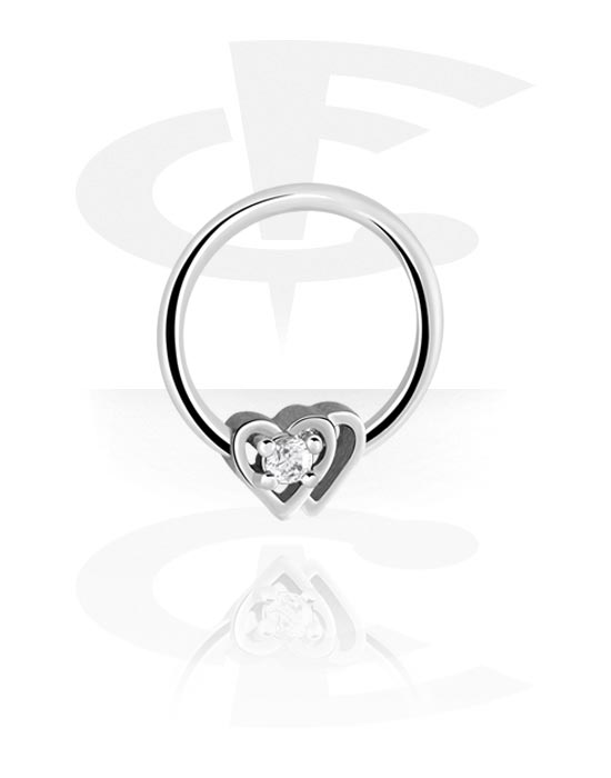 Renkaat, Ball closure ring kanssa Heart Design ja crystal stone, Kirurginteräs 316L