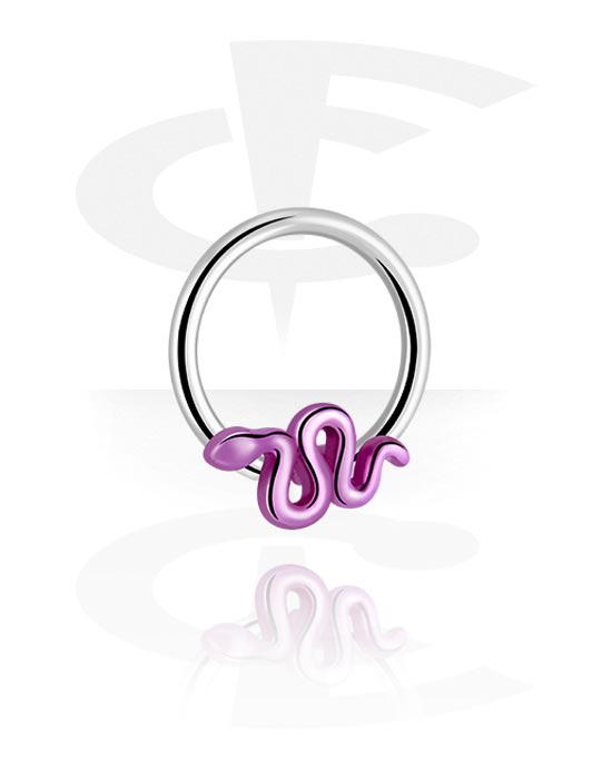 Piercingringar, Ball closure ring (surgical steel, silver, shiny finish) med snake design, Kirurgiskt stål 316L, Överdragen mässing