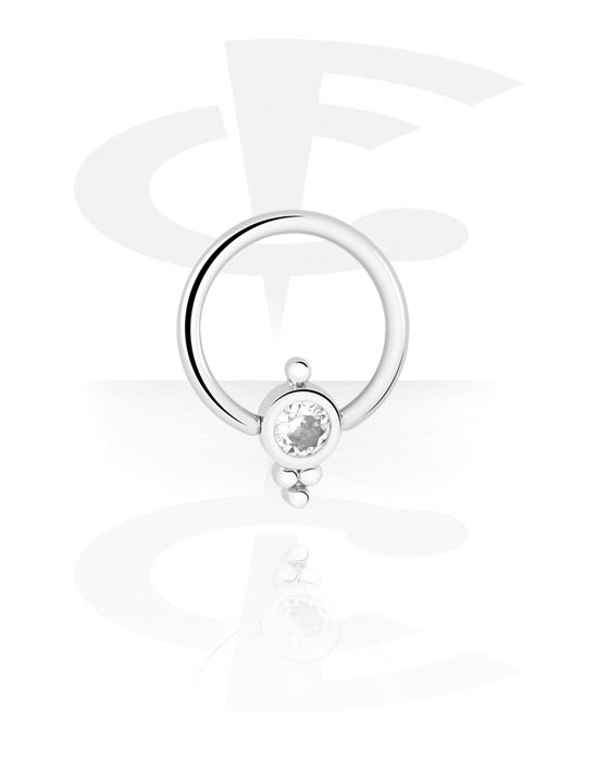 Piercing Rings, Ball Closure Ring with crystal stone, Surgical Steel 316L, Plated Brass