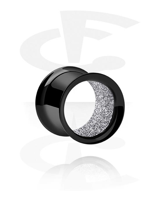 Tunely & plugy, Double flared tunnel (surgical steel, black) s diamond look, Chirurgická oceľ 316L