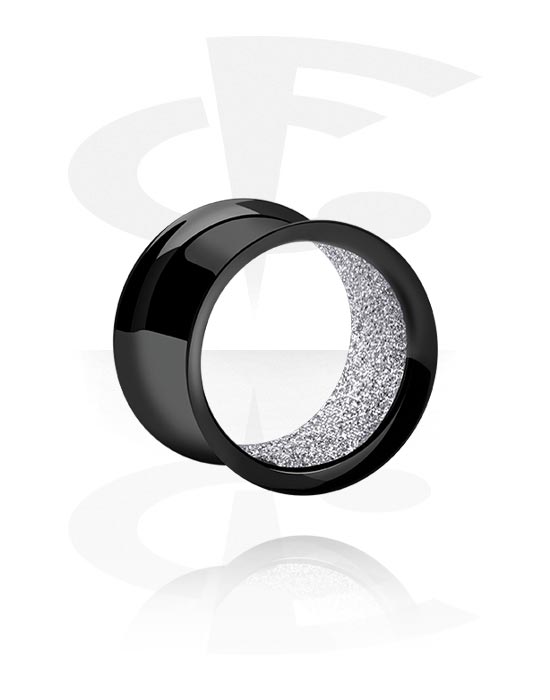 Tunnels & Plugs, Double flared tunnel (surgical steel, black) avec diamond look, Acier chirurgical 316L