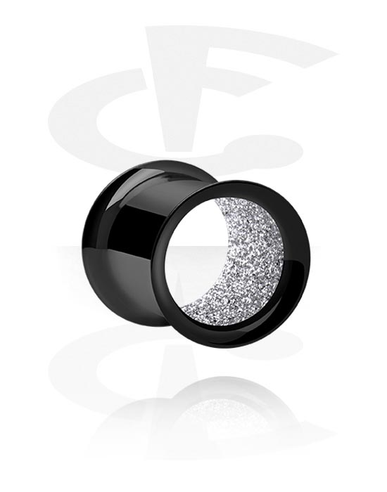 Tunnels & Plugs, Double flared tunnel (surgical steel, black) avec diamond look, Acier chirurgical 316L