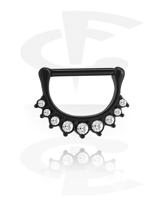 Brystvortepiercinger, Nipple Clicker med crystal stones, Black Surgical Steel 316L
