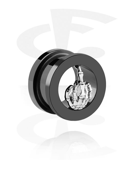 Tunnels & Plugs, Tunnel (surgical steel, black) avec middle finger, Acier chirurgical 316L