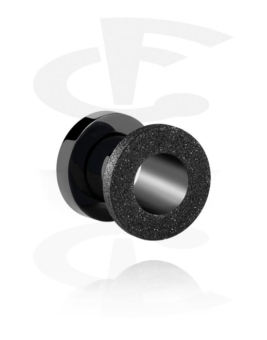 Tunnels & Plugs, Screw-on tunnel (surgical steel, black, shiny finish) with diamond look, Surgical Steel 316L
