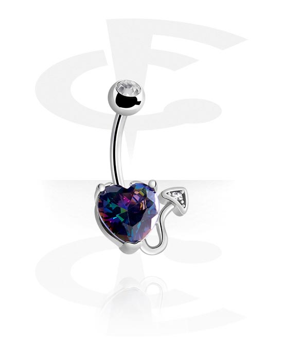 Barile curbate, Belly button ring (surgical steel, silver, shiny finish) cu Model inimă și Pietre cristal, Oțel chirurgical 316L