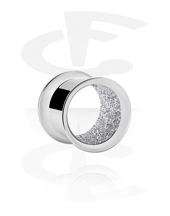Tunnels & Plugs, Double flared tunnel (surgical steel, silver) avec diamond look, Acier chirurgical 316L