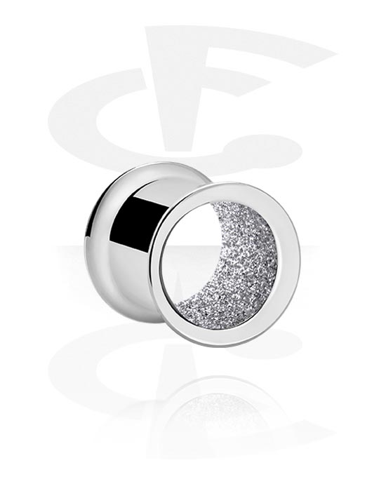 Tunneler & plugger, Double flared tunnel (surgical steel, silver) med diamond look, Surgical Steel 316L