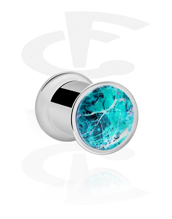 Tunnels & Plugs, Double flared tunnel (surgical steel, silver) avec colourful cap, Acier chirurgical 316L