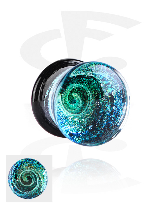 Tunely & plugy, Double flared plug (glass) s swirl design, Sklo