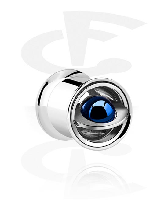 Tunneler & plugger, Double flared tunnel (surgical steel, silver) med planet design, Surgical Steel 316L