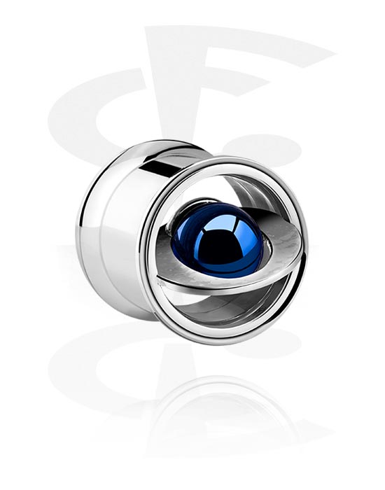 Tunnels & Plugs, Double flared tunnel (surgical steel, silver) avec planet design, Acier chirurgical 316L