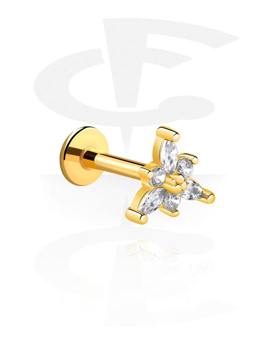 Labrets, Labret (surgical steel, gold, shiny finish) with crystal stones, Gold Plated Surgical Steel 316L ,  Gold Plated Brass