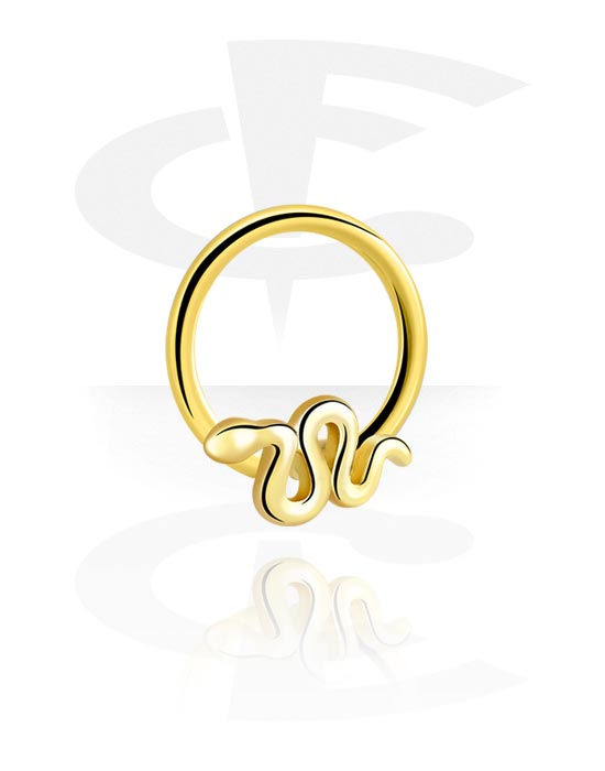 Piercing Rings, Ball closure ring (surgical steel, silver, shiny finish) with snake design, Surgical Steel 316L, Gold Plated Brass