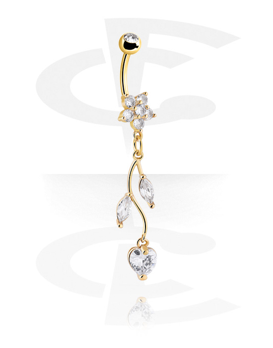 Curved Barbells, Fashion Banana with crystal stones, Gold Plated Surgical Steel 316L ,  Gold Plated Brass