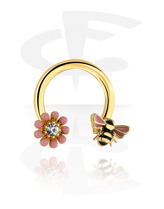 Circular Barbells, Circular Barbell with bee design, Gold Plated Surgical Steel 316L, Gold Plated Brass