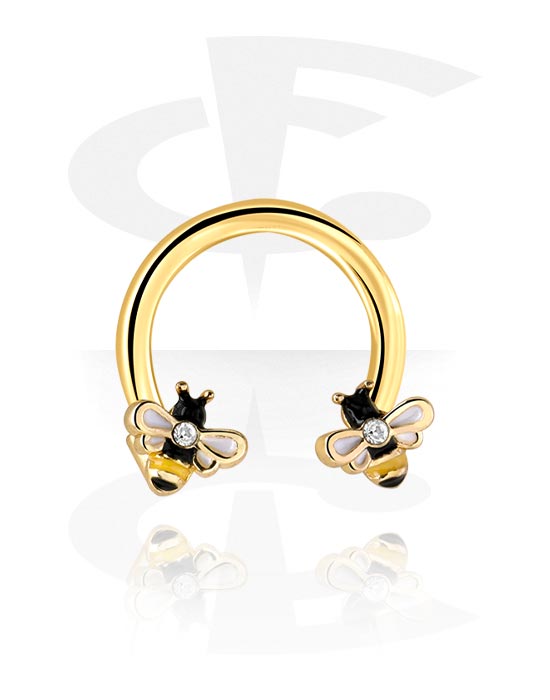 Kruhové činky, Circular barbell s Bee Design a crystal stones, Pozlacená chirurgická ocel 316L ,  Pozlacená mosaz