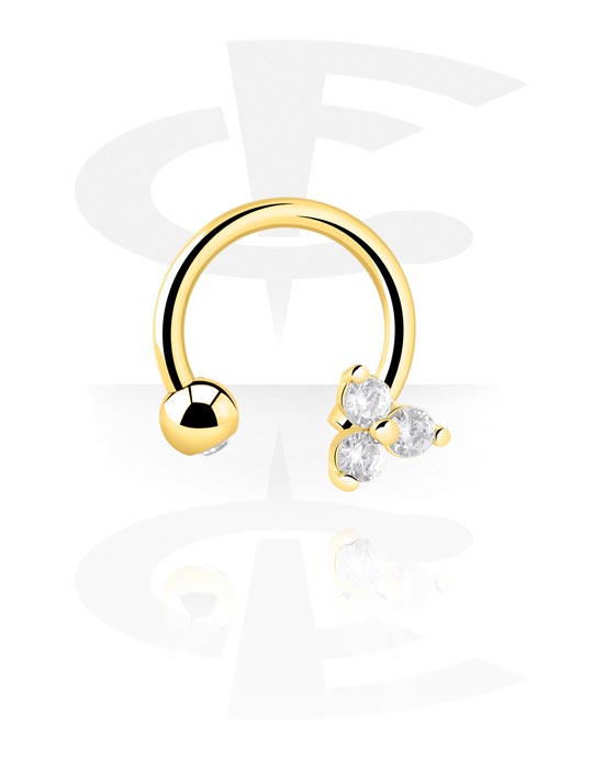 Circular Barbells, Circular Barbell with crystal stone, Gold Plated Surgical Steel 316L, Gold Plated Brass
