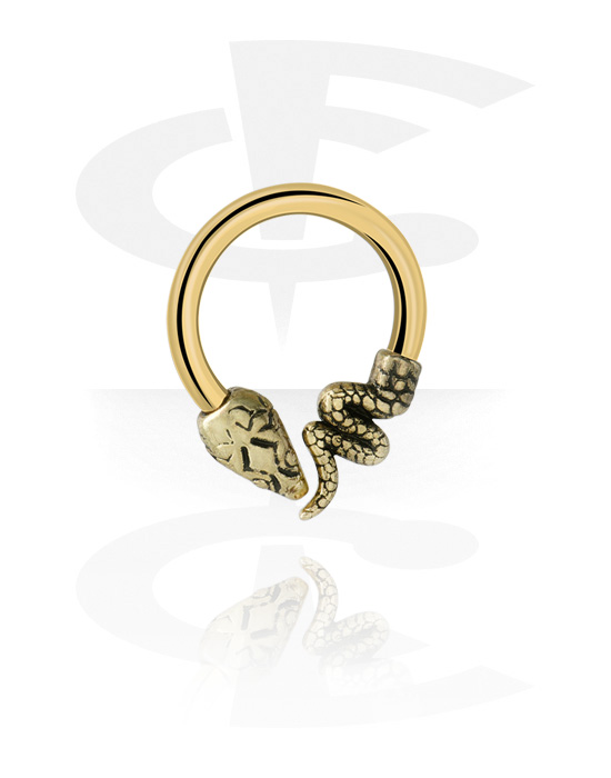 Circular Barbells, Circular Barbell with snake design, Gold Plated Surgical Steel 316L ,  Gold Plated Brass