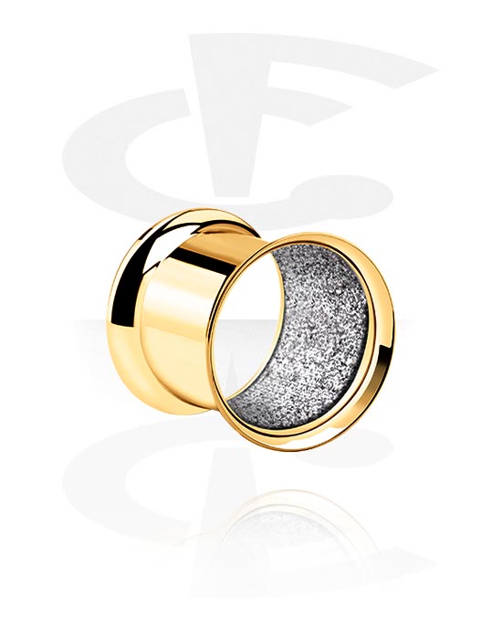 Tunnels & Plugs, Double flared tunnel (surgical steel, gold, shiny finish) with diamond look, Gold Plated Surgical Steel 316L