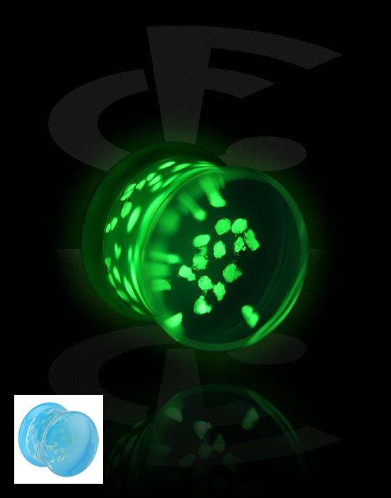 Tunnels & Plugs, "Glow in the dark" double flared plug (glass, various colours), Verre