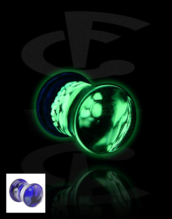 Tunnels & Plugs, "Glow in the dark" double flared plug (glass, various colours), Verre