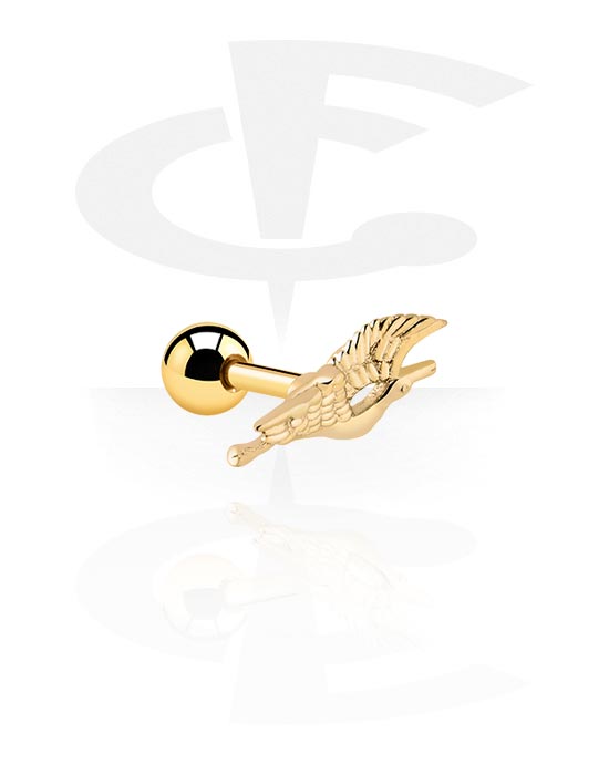 Helix / Tragus, Tragus Piercing with bird design, Gold Plated Surgical Steel 316L ,  Gold Plated Brass
