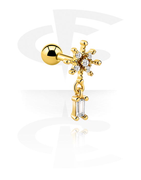 Helix / Tragus, Tragus Piercing med crystal stones, Gold Plated Surgical Steel 316L ,  Gold Plated Brass