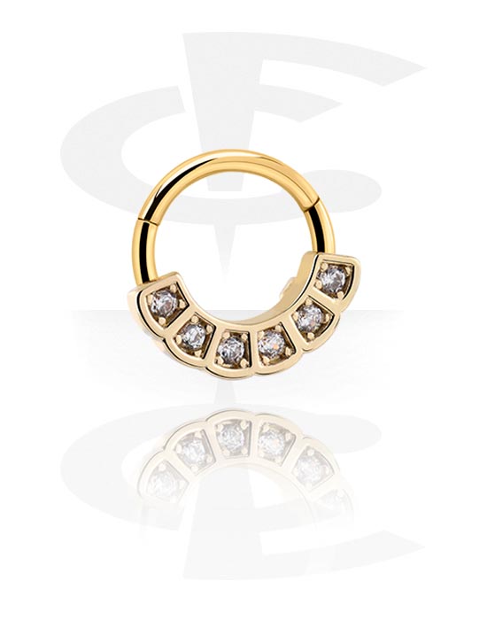 Piercing Rings, Piercing clicker (surgical steel, gold, shiny finish) with crystal stones, Gold Plated Surgical Steel 316L, Gold Plated Brass