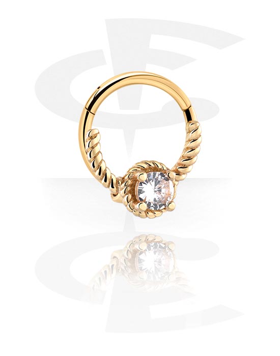 Piercing Rings, Multi-Purpose Clicker with crystal stones, Gold Plated Surgical Steel 316L ,  Gold Plated Brass