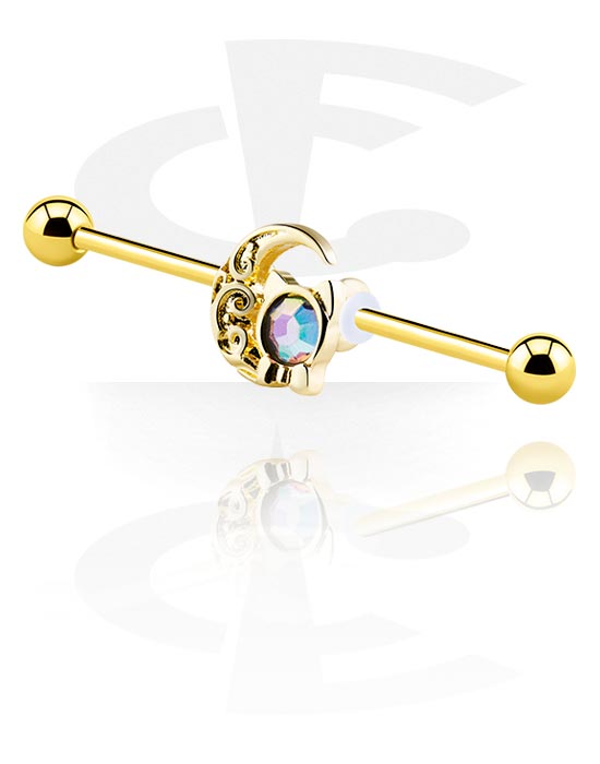 Barbells, Industrial Barbell, Gold Plated Surgical Steel 316L, Gold Plated Brass