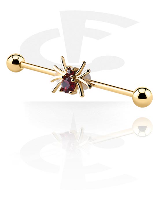 Barbells, Industrial Barbell with spider design, Gold Plated Surgical Steel 316L, Gold Plated Brass