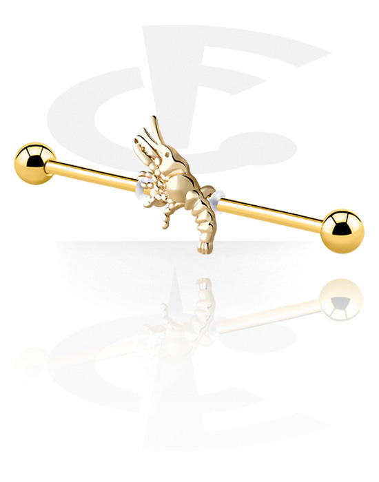 Barbells, Industrial Barbell, Gold Plated Surgical Steel 316L ,  Gold Plated Brass