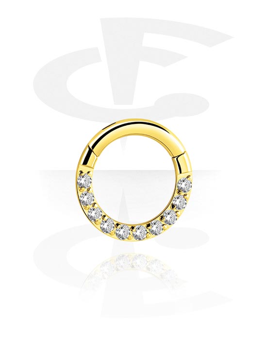 Piercing Rings, Multi-Purpose Clicker with crystal stones, Gold Plated Surgical Steel 316L
