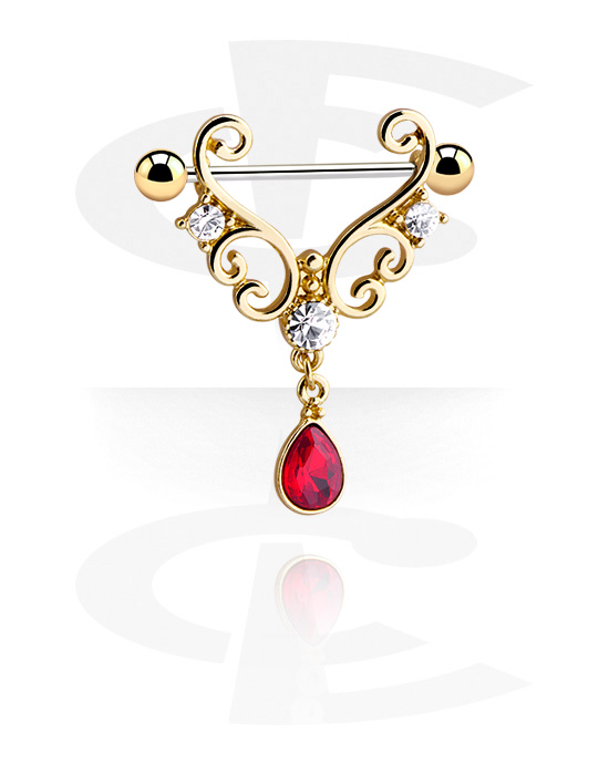 Nipple Piercings, Nipple Shield with crystal stone, Surgical Steel 316L, Gold Plated Surgical Steel 316L
