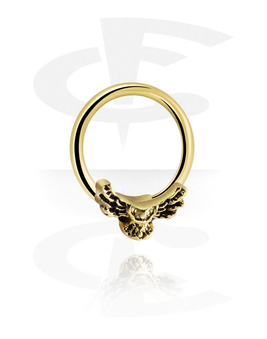 Piercing Rings, Ball closure ring (surgical steel, gold, shiny finish) with owl design, Gold Plated Surgical Steel 316L
