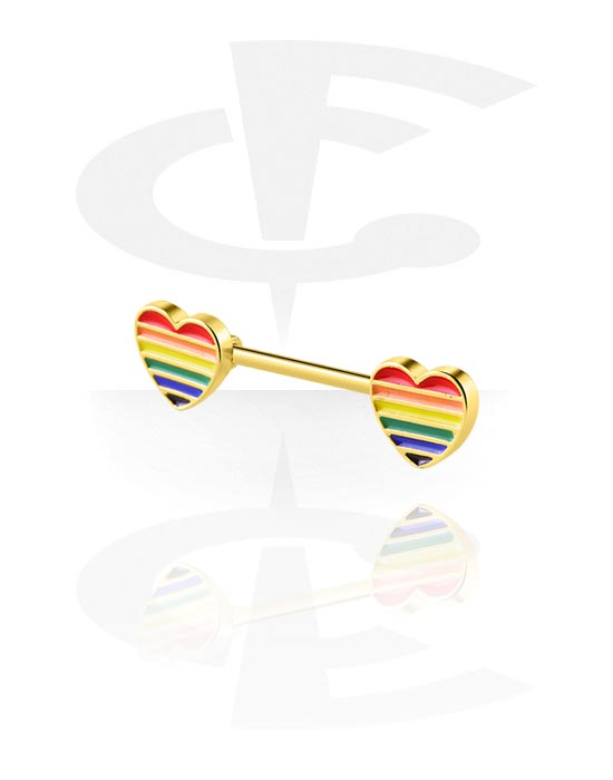 Nipple Piercings, Nipple Barbell with heart attachment, Gold Plated Surgical Steel 316L, Gold Plated Brass