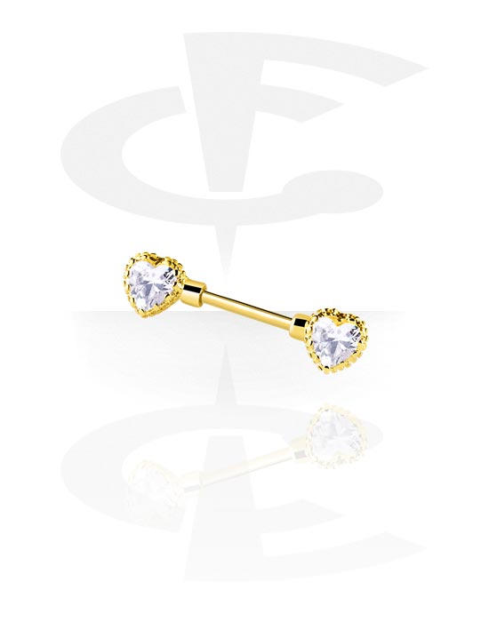 Nipple Piercings, Nipple Barbell with heart design, Gold Plated Surgical Steel 316L, Gold Plated Brass