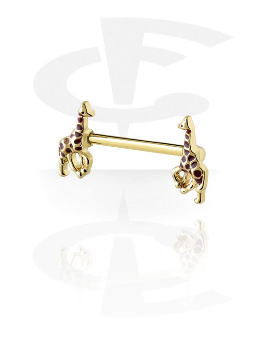 Nipple Piercings, Nipple Barbell with Giraffe design, Gold Plated Surgical Steel 316L ,  Gold Plated Brass