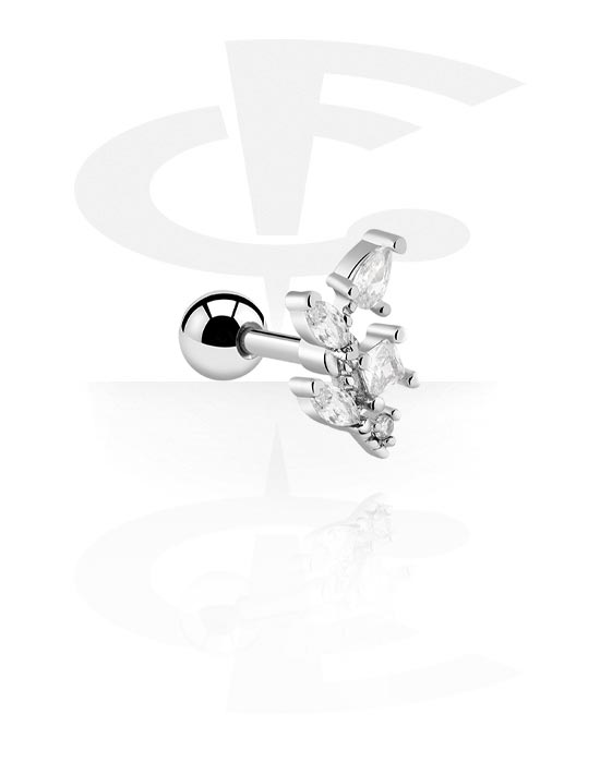 Helix / Tragus, Tragus Piercing with crystal stones, Surgical Steel 316L ,  Plated Brass