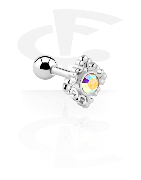 Helix / Tragus, Tragus Piercing with crystal stones, Surgical Steel 316L ,  Plated Brass