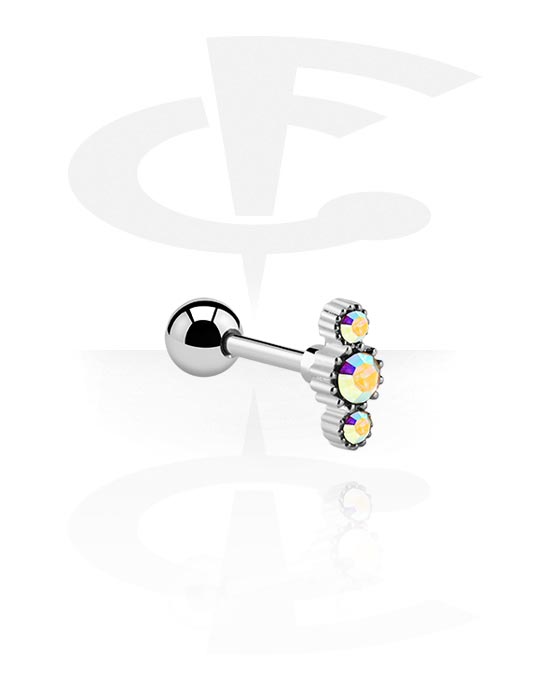 Helix & Tragus, Tragus Piercing with crystal stones, Surgical Steel 316L ,  Plated Brass
