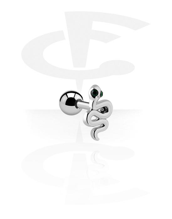 Helix & Tragus, Tragus Piercing with snake design and crystal stones, Surgical Steel 316L ,  Plated Brass