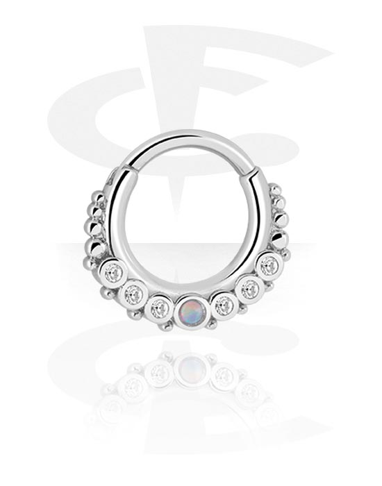 Piercingringar, Multi-purpose clicker (surgical steel, silver, shiny finish) med konstgjord opal och kristallstenar, Kirurgiskt stål 316L