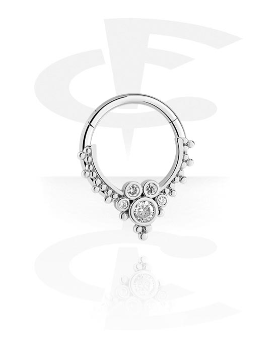 Piercing Rings, Multi-Purpose Clicker with crystal stones, Surgical Steel 316L ,  Plated Brass