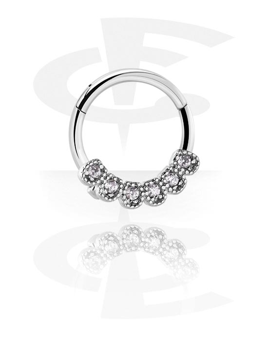 Piercing Rings, Multi-Purpose Clicker with crystal stones, Surgical Steel 316L ,  Plated Brass