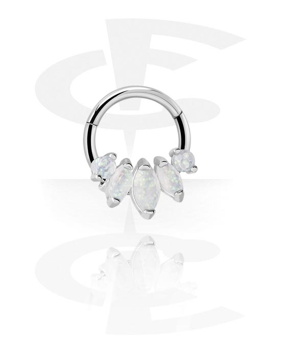 Pírsingové krúžky, Multi-purpose clicker (surgical steel, silver, shiny finish) s kryštálové kamene, Chirurgická oceľ 316L, Pokovaná mosadz